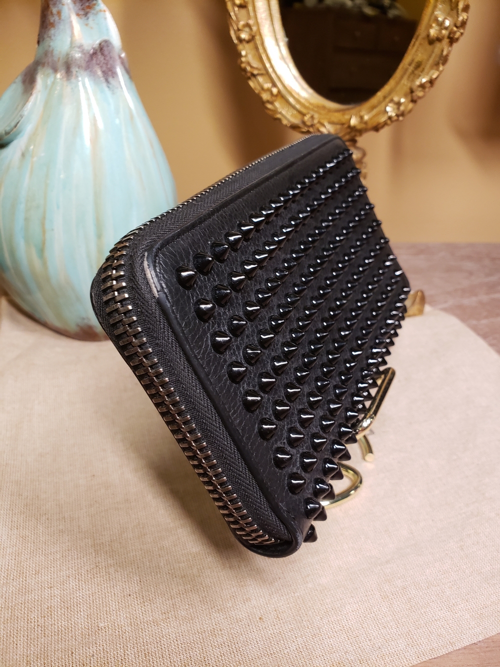 Christian Louboutin Black Studded Zip Wallet with Black Spikes EUC - Picture 7 of 16